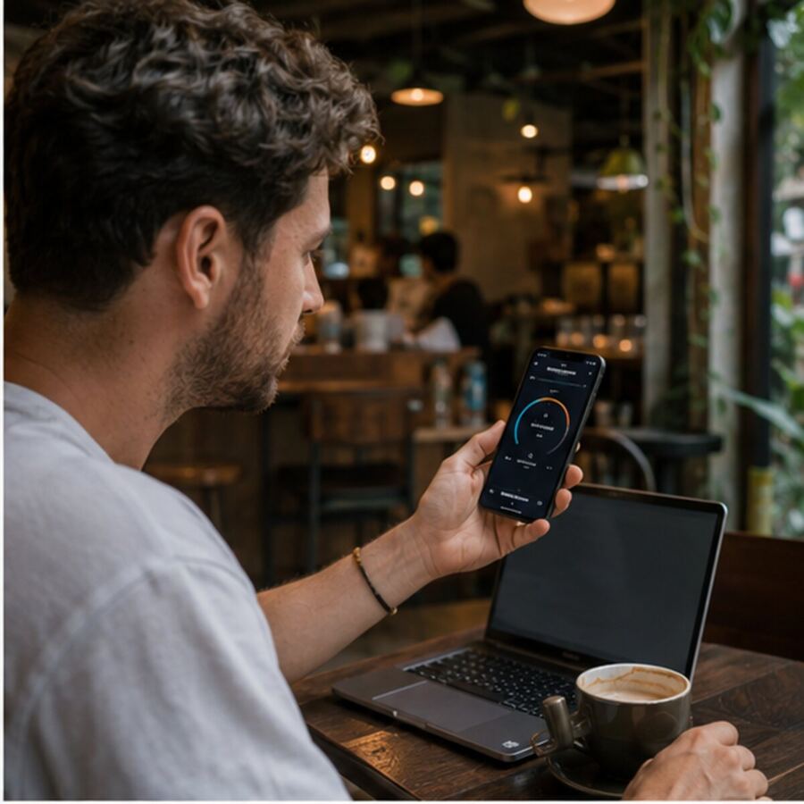 用电脑和手机测试咖啡馆 Wi‑Fi